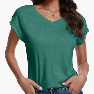 Elegant Teal V-Neck Short Sleeve Top
